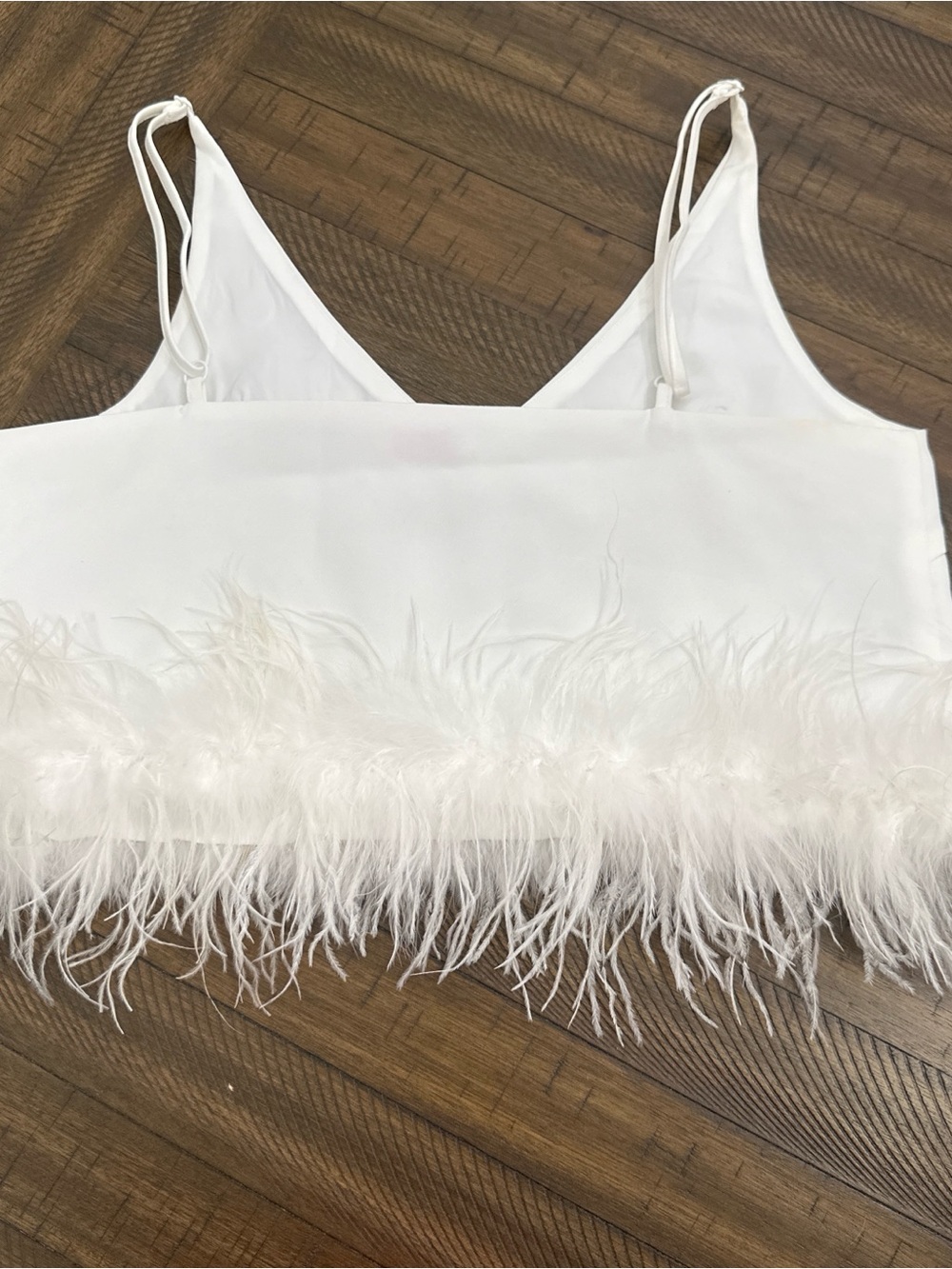 White Feathered Rhinestone Crop Cami - Picture 2 of 3